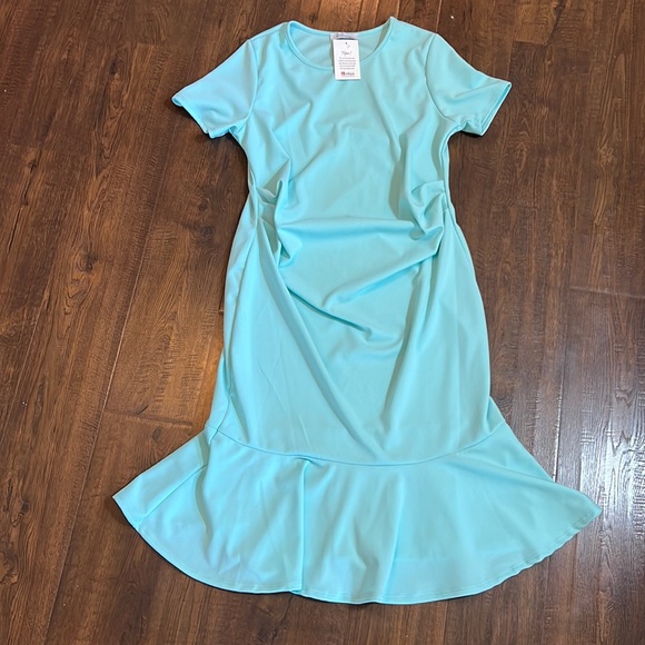 NWT My Bump Sabrina Midi Ruched Bodycon Dress. Light blue. Size Large. NWT - Picture 3 of 6